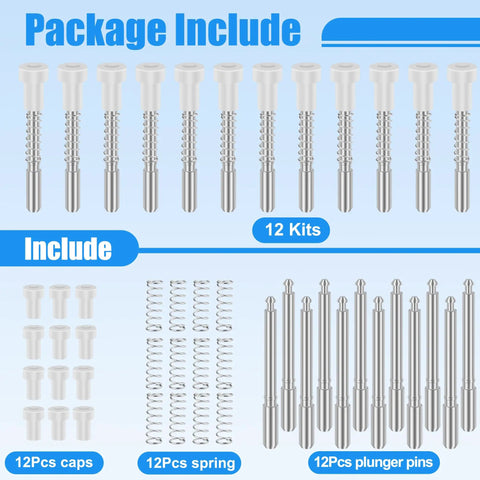 Top Shelf 12 Piece Window Screen Plunger Latches Kit Featuring Solid Aluminum Pins And Stainless Steel Springs For Straight Up Quick Snap Install and Knockout RV Repairs, includes caps, springs, and pins.