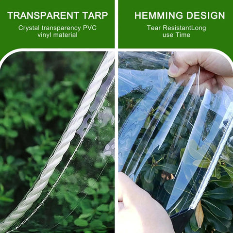 Straight Up Heavy Duty Clear Vinyl Tarp 3X6 Ft Transparent Waterproof Sheet showing clear PVC material and reinforced hem.