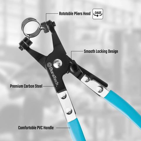 Hose Clamp Pliers With Swivel Flat Band For Automotive Repair Multi Angle Flexible Jaws With Rotating Tip shown with PVC handle