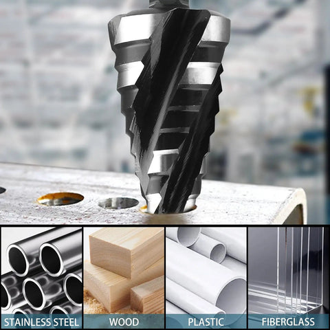 Step Drill Bit Set For Metal And More, 3 Piece Titanium Coated HSS Bits With 1/4 Inch Hex Shank, drilling through metal