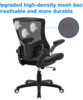 Rear view of All Day Comfort Ergonomic Office Chair with swivel mesh back, black PU leather seat, flip-up armrests and smooth casters.