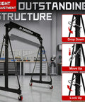 Ridiculously Strong 3 Ton Gantry Crane, Portable Shop Hoist with Wheels, Adjustable Height 8.5 to 12.5 Ft in garage setting.