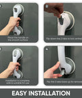 4-step installation guide for No Slip Suction Grab Bars For Bathtubs And Showers, Elderly Safe Bathroom Accessories, Wall Mounted Support