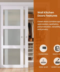 Double Frosted Glass Sliding Barn Door Kit For Closets, 72 by 80 inches, installed showing 3-panel privacy glass and hardware