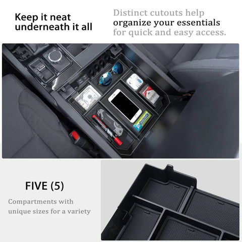 Center Console Organizer For 2022 2023 2024 2025 2026 Toyota Tundra And 2023 2024 2025 2026 Sequoia Armrest Storage Tray with five compartments
