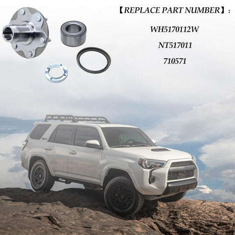 Beefed Up Front Wheel Hub Bearing Kit Replacement WH5170112W with parts and vehicle for Toyota Tacoma, 4Runner, Tundra, Sequoia 2WD