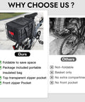 Rear Bike Basket With Removable Insulated Liner Ride Ready Rainproof Cover comparison, foldable design versus non-foldable