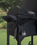 Heavy Duty Padlock With 8 Foot Steel Cable For Outdoor Security attached to a black grill, emphasizing weather-resistant security use.