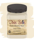 32oz jar of Chalk Mineral Furniture Paint In Drop Cloth, Matte Linen White Finish For DIY Projects with black lid