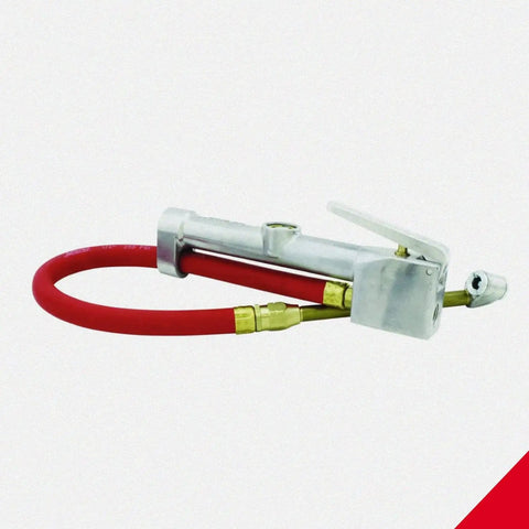 Side view of Dual Head Tire Inflator Gauge With 15 Inch Air Hose, Accurate 10-160 PSI Readout In 2 PSI Increments, Easy Read Dial