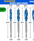 Woodworking Auger Drill Bit Set For Wood 4 Piece Includes 1/2 Inch 5/8 Inch 3/4 Inch And 1 Inch Sizes 6 Inch Long Quick Change Hex Shank