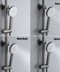 UBNMIUBV Shower System, 4 Functions Classic Shower Mixer Set, showing Rain, Mixed, and Spray modes on hand shower.