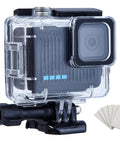 GoPro Hero 4K Waterproof Case Underwater Housing 196 Ft 60 M With Mount And Lens Protector Kit displayed with lens shield