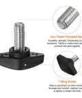 Close-up of 4 Pack Black Tee Wing Knobs M8x16mm Thumb Screws With Standard Male Thread, showcasing plastic T handle.