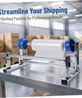 Manual Stretch Film Tool With Cutter And Adjustable Hand Operated Wrap Dispenser Stand For Easy Warehouse Wrapping Of Regular Supplies And Cargo Packaging Film In Lightweight Metal Plastic Construction on table