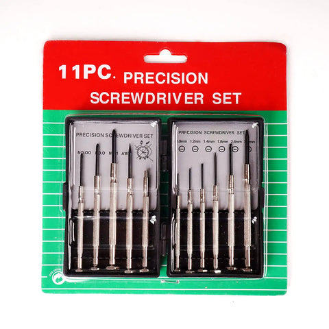 Front view of 11 Piece Mini Precision Screwdriver Set For Repairing Computers Electronics Toys And Watches in packaging