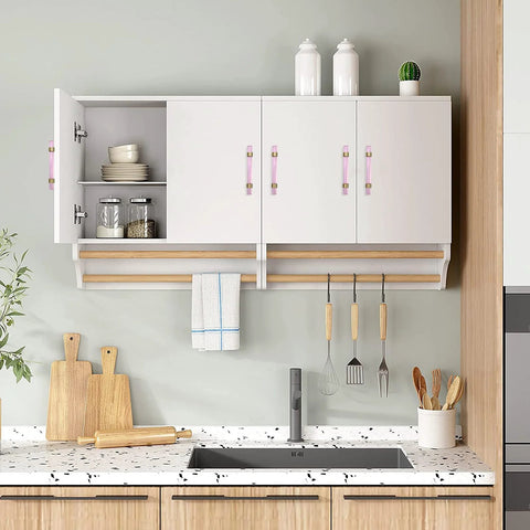 Kitchen cabinets with Crystal Cabinet Pulls 4 Pack Pink Drawer Pulls With Crystal Glass And Gold Brass Base, installed with 96mm hole pitch.