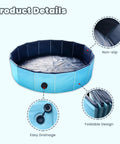 Foldable Dog Pool For No Fuss Setup And Quick Drain, Portable Heavy Duty Pet Bath Tub For Small Dogs And Cats shown with features