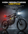 Powerful 7000W Peak Electric Dirt Bike For Adults With 60V 30Ah Battery, front view with high brightness lighting in focus