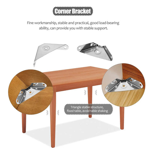 Heavy Duty Stainless Steel Corner Brackets Set, 24 Pack Triangular Shelf Supports For Furniture on table corners