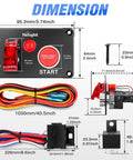 Dimensions of 12V 2 In 1 Ignition Switch Panel With Rocker And Engine Start Button Toggle Switches Relay Harness And LED Indicator