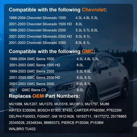 Compatibility and OEM numbers for Chevy Silverado and GMC Sierra