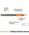 Detail Craft Knife For Precise Cutting And Fine Detail Work, Exacto Hobby Knife For Arts And Crafts with orange SoftGrip handle.
