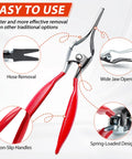 Close-up of pliers from Six-Piece Fuel Line Pliers Set For Hose Clamps And Fluid Lines showing non-slip handles and wide jaw opening.