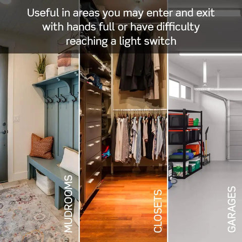 Mudrooms, closets, garages using Motion Sensor Light Switch Auto On Off No Neutral Wire Needed 5A Easy Install Shallow Wallbox DOS05 1LZ