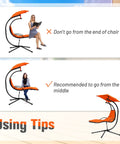 Image showing usage tips for the Outdoor Hanging Chaise Lounge Chair for Patio with Removable Canopy Cushions and Anti Toppling Rope Arc Hammock.
