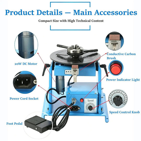 Heavy Duty Welding Positioner Rotary Table Featuring Adjustable Stepless Speed And No Sweat Foot Pedal Control with 20W motor.
