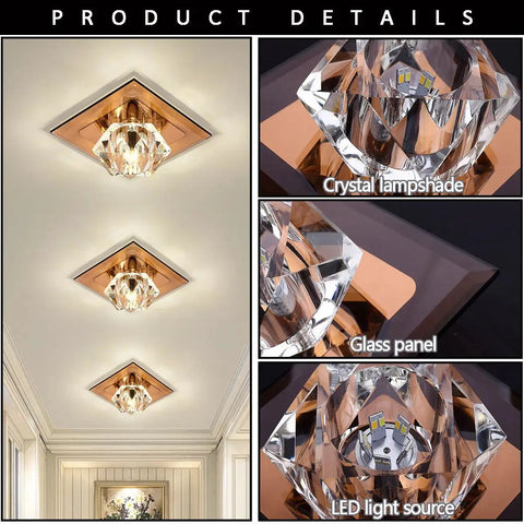 Two saditesdk 6 Pcs Recessed Lighting Cube Luxury Trim Kits Dimmable Led Recessed Lighting Square Crystal Spotlight Flush Mount Downlights with illuminated crystal lampshades.