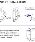 Barrier installation guide for Integrated 100W LED Dimmer And Driver Wall Switch with shallow box adjustments.