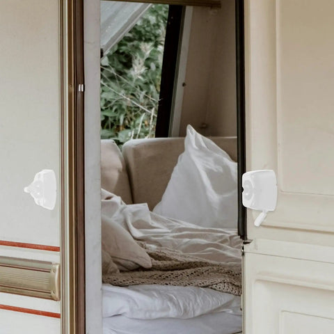 Heavy Duty Rv Door Catch Keeps Enclosed Trailer And Camper Entry Secure With Easy Install Sturdy Locking Mechanism visible on door.