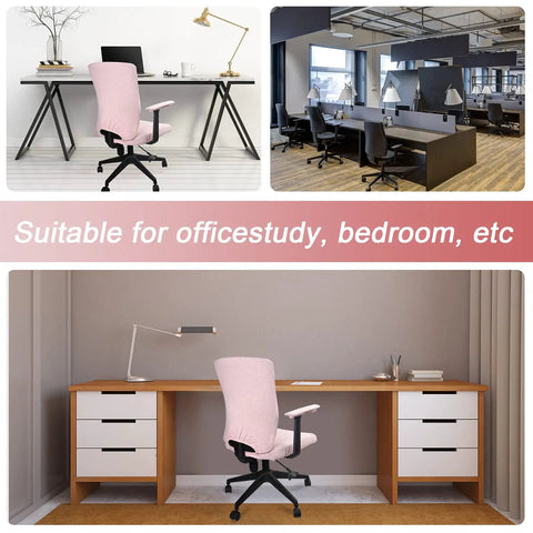 4 Piece Stretchable Office Chair Cover Set Universal Fit For Rotating Chairs Includes Seat Cover Back Cover And Armrest Pads Slipcovers In Polyester Pale Pink For Home Office Vibes