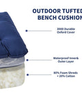 Outdoor Bench Cushion 48 By 18 By 5 Inch Waterproof Tufted Seat Pad For Patio Porch Swing Sofa And Indoor Furniture Fade Resistant Navy Blue Weatherproof Cushion For All Weather Lounging, showing material layers and composition.