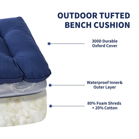 Outdoor Bench Cushion 48 By 18 By 5 Inch Waterproof Tufted Seat Pad For Patio Porch Swing Sofa And Indoor Furniture Fade Resistant Navy Blue Weatherproof Cushion For All Weather Lounging, showing material layers and composition.