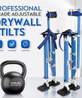 Adjustable Drywall Stilts 24 To 40 Inch Professional Grade Aluminum Painter Stilt for taping, painting, blue, 225 lb load, heavy duty.