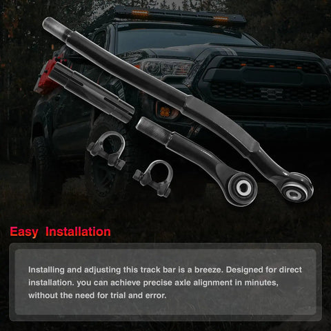 Dodge Ram 2500 Front Track Bar 0 To 5 Inch Lift Adjustable Track Rod For 4WD Beefed Up Heavy Duty Suspension Upgrade Forged Steel Zinc Plated With Polyurethane Bushings For Easy Direct Install, front view with bushings