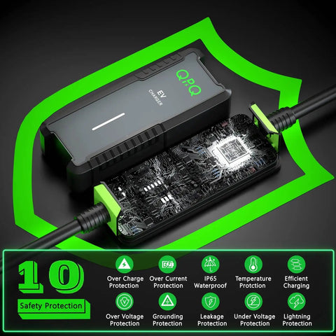 Portable Level One And Two EV Charger With 16 Amp Muscle And A Tough 21 Foot Cord Made For Every J1772 Electric Model with safety features.