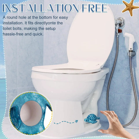 2 Pack Sea Turtle Toilet Bolt Caps Decorative Ceramic Screw Covers For Bathroom Hardware installed on toilet.