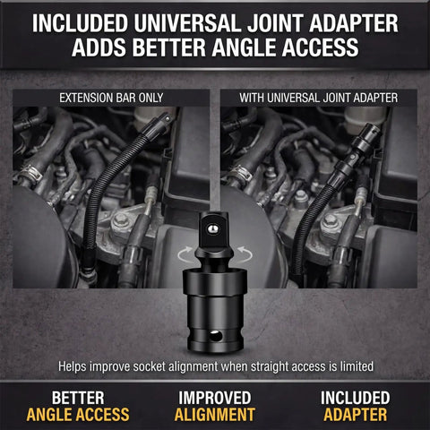 Half Inch Flexible Shaft Extension With 360 Degree Angled Rod, Torque Socket Connector for tight spaces in automotive use