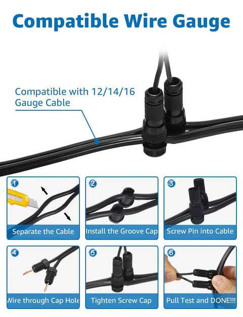 Steps for connecting Low Voltage LED Well Lights 6 Pack 12W Anti Glare Grated Top Outdoor Ground Lights 3000K Waterproof 12 To 24V wires