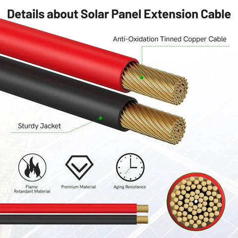 Cross-section view of MC4 To DC8mm Adapter Cable, 6Ft Solar Connector showing tinned copper wires with durable jacket.