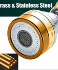 360 Degree Swivel Kitchen Faucet Aerator Replacement, brass and stainless steel sprayer head close-up with mesh filter.