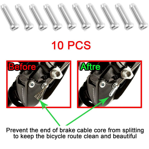 Ten Piece Go To Bicycle Brake And Derailleur Cable Kit showing before and after use on bike components, smooth shifting illustration.