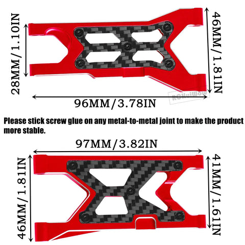 Aluminum Front And Rear A Arms Upgrade Kit For One Tenth Scale Senton 3S BLX Mega 550 Granite 3S BLX RC Trucks Red Parts