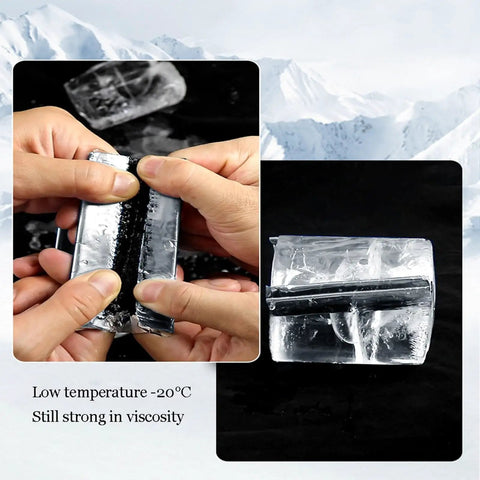 Hands demonstrating the Premium Synthetic Roof Underlayment Roll With Aluminum Foil Bitumen Tape in low temperature showing its strong viscosity.