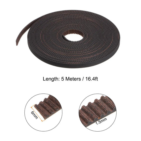 2GT Timing Belt 5m Non Slip 1.5mm Pitch 6mm Wide For 3D Printers Fiberglass Reinforced Core Durable Drive Belt For Belt Driven Printers And DIY Makers Gearheads