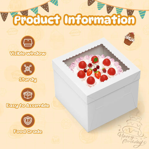 3 Pack Tall Cake Boxes With Clear Window 10x10x8 Inch Bakery Containers Including Thick Cardboard Boards Plus Decorative Stickers Straight Up Hits Different For Fresh Pastries